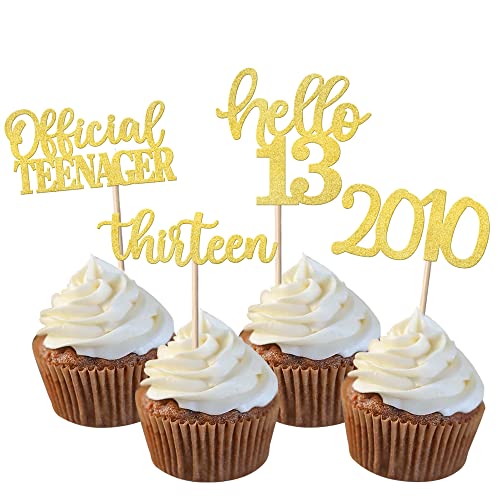24 Pack Official Teenager 13 Cupcake Toppers Glitter Thirteen Since 2010 13Th Birthday Cupcake Picks Hello 13 Years Birthday Cake Decorations For Happy 13Th Birthday Anniversary Party Supplies Gold #TOP26
