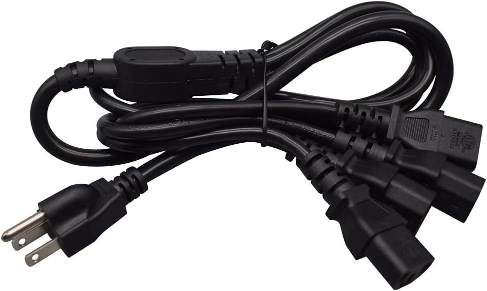 Computer Monitor Power Cord Splitter, NEMA 5-15P to 4X C13 Y-Cable, Power Cord Y Splitter Cable - Power 4 Monitors at Once, US Standard 3 Prong Plug to Four C13 Y Split(6ft/2m, 5-15P to 4XC13)