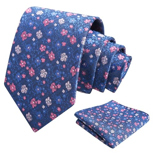 Image of Alizeal Mens 3.15inches Exquisite Floral Tie with Small Flower Printed Pocket Square