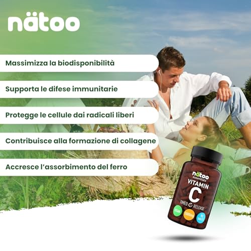 NÄToo Vitamina C 1000Mg - 90 Compresse (3 Mesi Di Integrazione) - Vitamina C Pura A Rilascio Graduale - Promuove Il Funzionamento Del Sistema Immunitario - Vegan - Integratore Vitamina C - 2