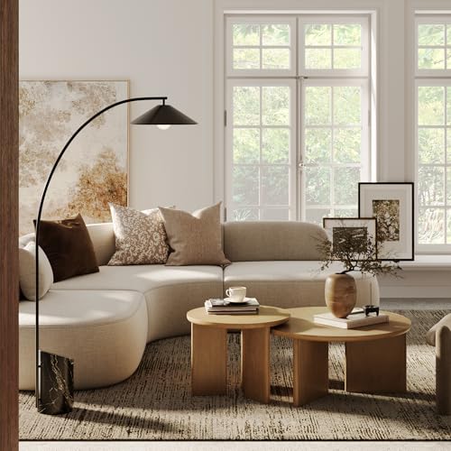Image of Nathan James Davis Round Wooden Coffee Table, Nesting Coffee Table Set, Nested Table Furniture for Living Room, Light Brown