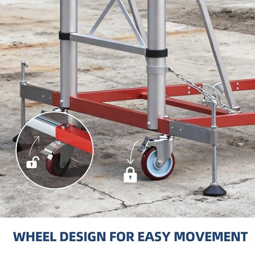 APARECIUM 12’ Aluminum Scaffolding, Foldable Scaffolding Ladder, Multipurpose Rolling Scaffolding Work Platform, Scaffold Tower, Ladder Stool Work Bench, Adjustable Work Platform, 330 Lbs Duty Rate - Thumbnail 3
