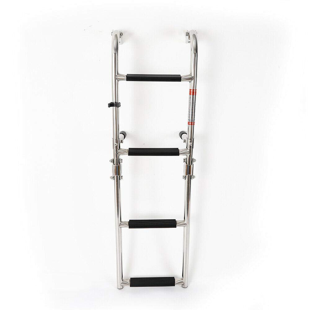 Escalera de Barco de Acero Inoxidable ieLsngai de 4 Niveles, Escalera Plegable con Peldaños Antideslizantes y Capacidad de Carga de 300 lbs