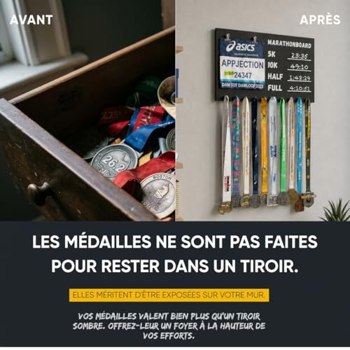 Présentoir pour médailles de coureur et marathon avec kit de montage