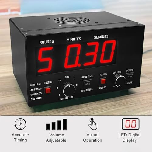 Digital Boxing Timer - LED Gym Clock, Interval Workout Timer, 30S-10min Countdown, Rest 0/30/60S, Ideal for Boxing, HIIT, Fitness Training Equipment, Blue Display