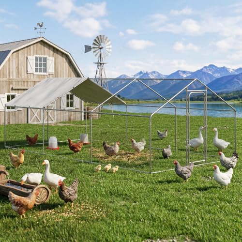 Image of LEMBERI Metal Large Chicken Coop, Spire Shape Walk-in Poultry Chicken Hen cage, Rabbits Duck Cages with Waterproof and Anti-Ultraviolet Cover for Outside,Backyard and Farm