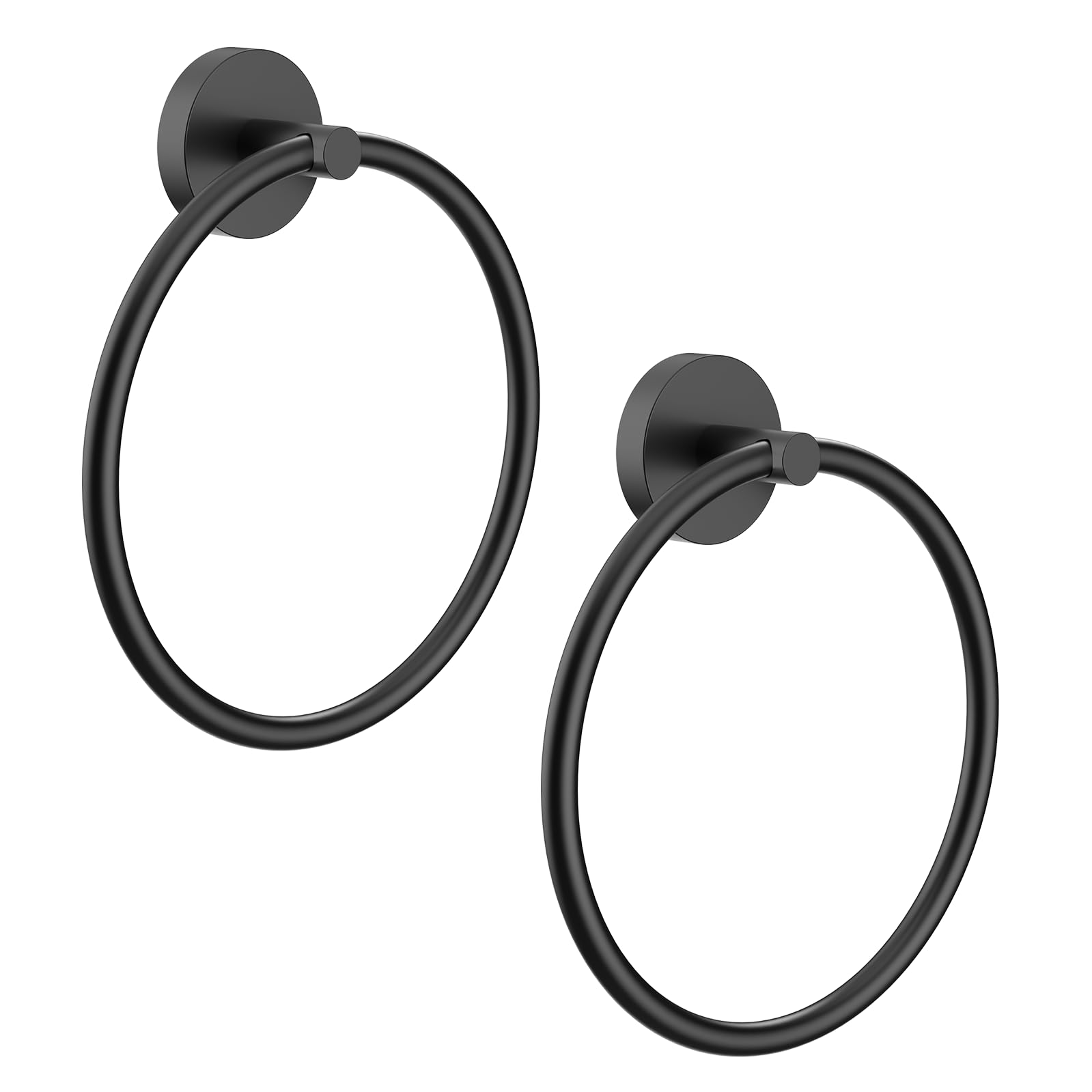 Hand Towel Holder Screw-in Matte Black Towel Ring for Bathroom Wall Stainless Steel Towel Hanger Round Towel Racks for Bathroom Decor and Accessories, 2 Packs
