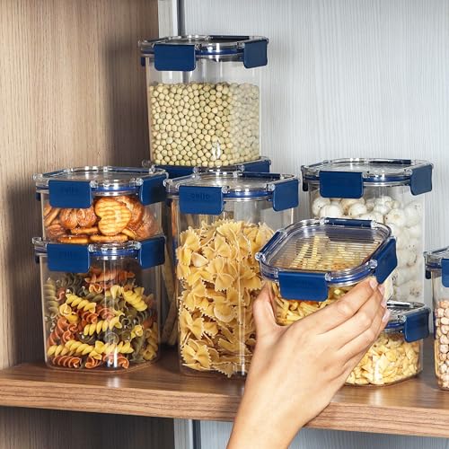 Image of CELLO Stacklock Square Pet Storage Jar for Kitchen Set of 2 Pieces, 450 ml Blue | Freezer & Fridge Safe, Airtight Stackable Pet Kitchen Storage Box Jar Container Set for Beans, Whole Grains, Spices