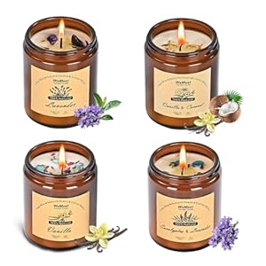 Scented Candles Set, 4 Pack Aromatherapy Candle with Crystals, 28 oz 160 Hour Long Lasting Candle, Soy Wax Scented Candle with Dried Flowers, Gifts for Men, Women, Birthday, Mother’s Day