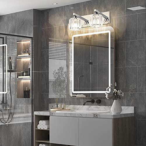 Image of Aipsun Bathroom Vanity Lighting Fixtures Crystal Vanity Lights for Bathroom 2 Lights Stainless Steel Wall Lighting Fixtures(Exclude Bulb)
