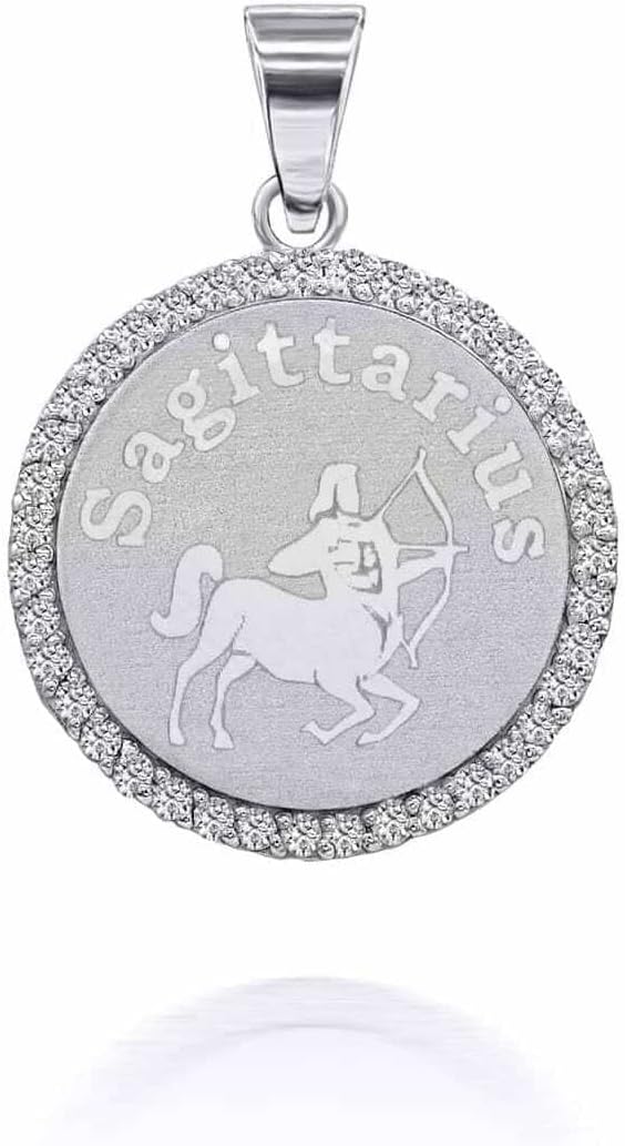 10K or 14K White Gold Diamond Accented Zodiac Astrological Sign Charm Personalized Pendant (G-H Color, SI1-SI2 Clarity) - Choice of Metal and Zodiac Sign