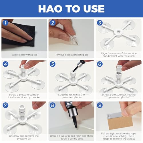 NASILOOP Windshield Repair kit, Car Windshield Crack Repair Resin Kit for Fixing Chips, Quick and Efficiency Glass Repair Fluid, Bulls-Eye, Cracks and Star-Shape Cack/2 Pack - Thumbnail 6