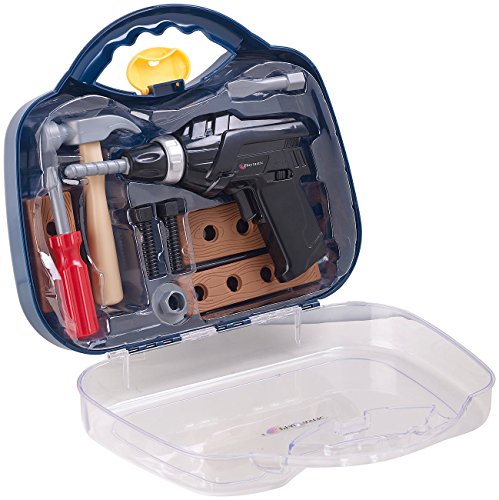 Playtastic Kinder Werkzeug: Kinder-Werkzeugkoffer, 11-teilig mit Batterie-Bohrmaschine & Zubehör (Kinderwerkzeugkoffer, Kinderwerkzeug-Sets,...