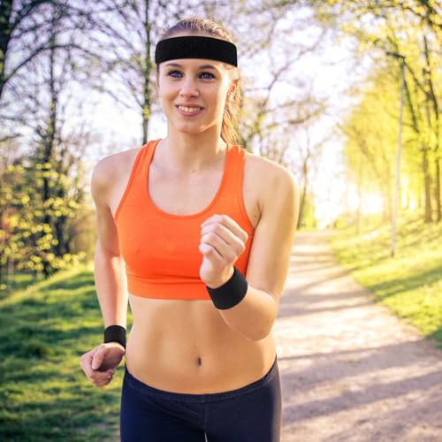 Image of Civaner 12 Pcs 80 90s Neon Sweatbands Soccer Baseball Headbands Wristband Set for Men Women Party Cotton Headbands Terry Cloth Athletic Sweat Bands for Tennis Football Gym Outdoor