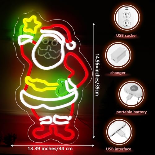 Image of Xuhal Christmas Santa Claus Neon Sign LED Christmas Light up Sign Santa Claus Neon Light USB Powered Acrylic Home Wall Decor for Xmas Party Bedroom Living Room Cafe Bar Outdoor Decorations