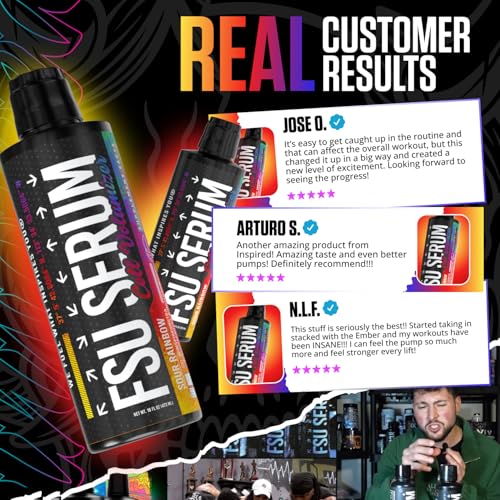 Image of Inspired FSU Serum Liquid Glycerol, Stim Free Pre Workout Pump, Non Stim Preworkout, Caffeine Free, Stimulant Free, 20g GlycoClear, 2g Betaine Nitrate (Sour Rainbow)