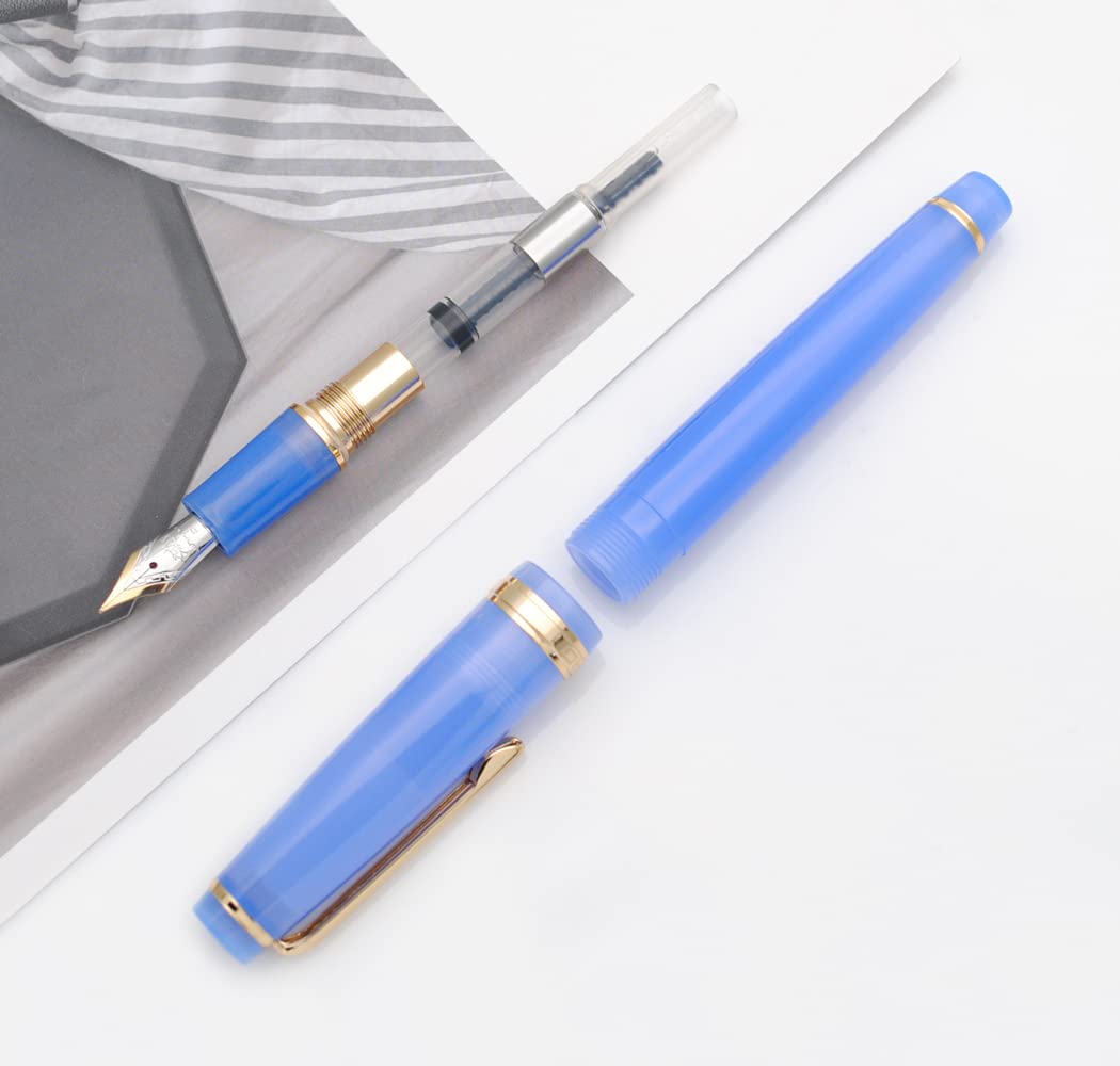 JINHAO 82 Celluloid Fountain Pen Acrylic Ink Pen with Ink Converter (Fine Nib, Gold Clip-Azure Blue) - Image 4