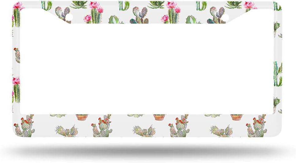 Summer Cactus License Plate Frame Watercolor Tropical Novelty License Plate Frame Pink Floral Plants License Plate Car Tag Holder Metal License Plate Frame for US Vehicles Standard image 2