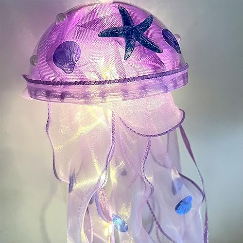 Image of Jellyfish Lamp Led Lantern Decorations for Nursery Birthday Gift | Ocean Theme Decor | Purple Hanging Jelly Fish Light for Bedroom Little Mermaid Birthday Party Baby Shower