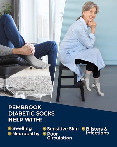 Image of Pembrook Ankle Diabetic Socks for Women & Men | 6 Pairs | Wide Non Binding Socks Quarter Length | Edema Neuropathy Socks