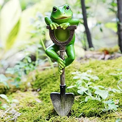 LEGIFO Frog Figurine Garden Statue Outdoor Decoration Frog with Shovel Plant Decor Landscape Resin Sculpture Gift Art Accessories Animal Ornament for Yard Lawn Patio Outside Backyard Home Pots