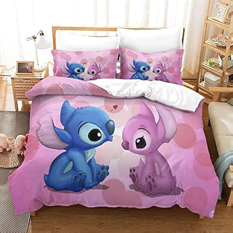 Duvet Cover Cartoon Anime Stitch Bedding Set Stitch 3D Duvet Cover with 2 Pillowcases, for Soft Microfiber Quilt Cover with Zipper Closure Double(200x200cm) Cover