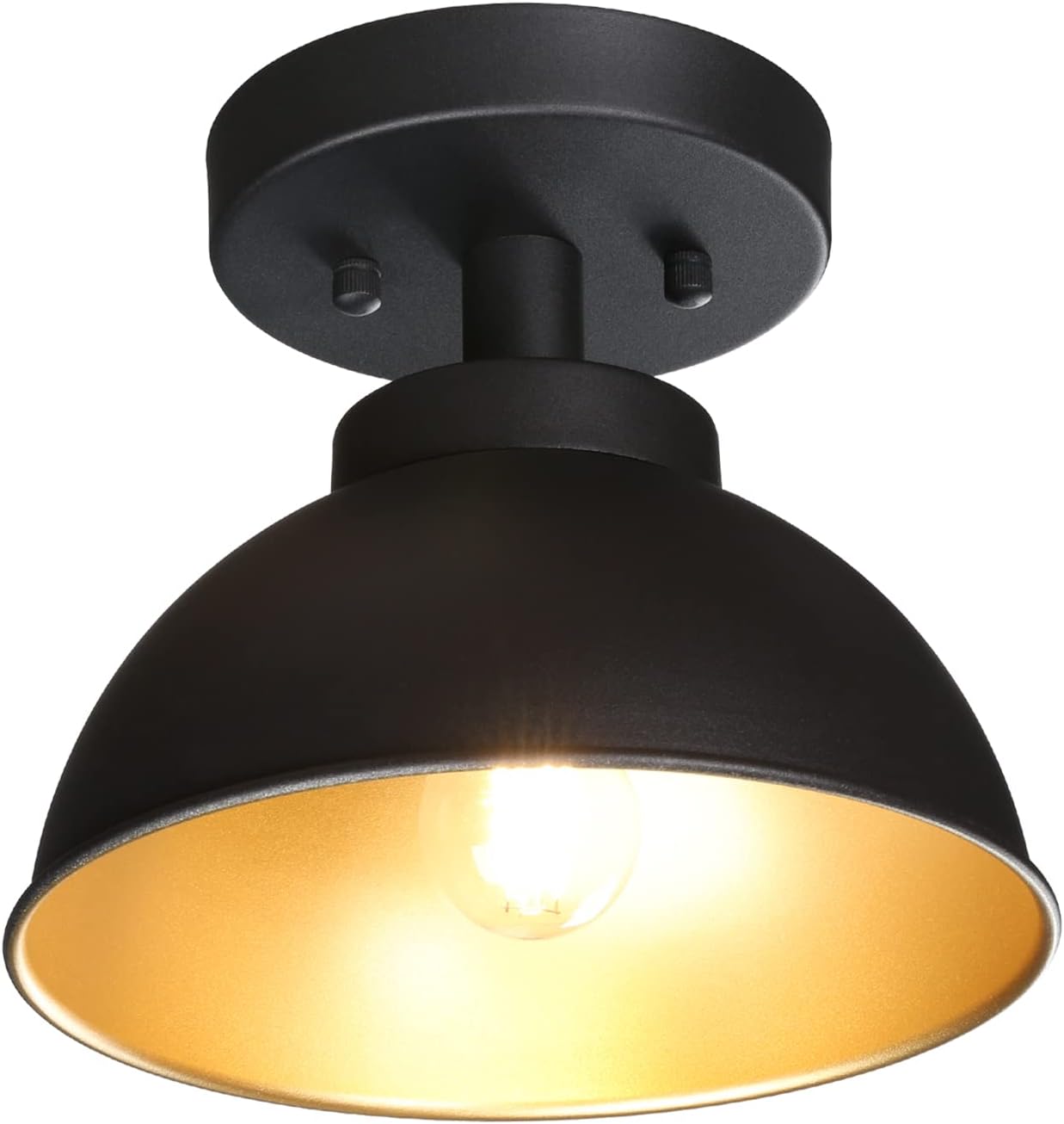 Pathson Metal Flush Mounted Ceiling Lighting, Vintage Matte Black Ceiling Light Fixture, Hardwire E26 Base Ceiling Lamp for Living Room Hallway Loft Kitchen Bathroom Close to Ceiling