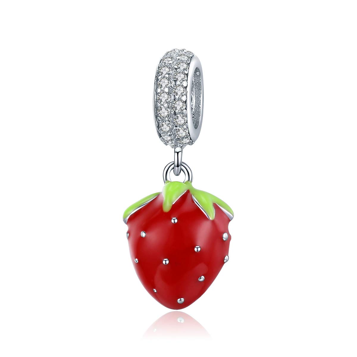 Fruit 925 Sterling Silver Red Enamel Charm Bead for Pandora Bracelets - Christmas Charm