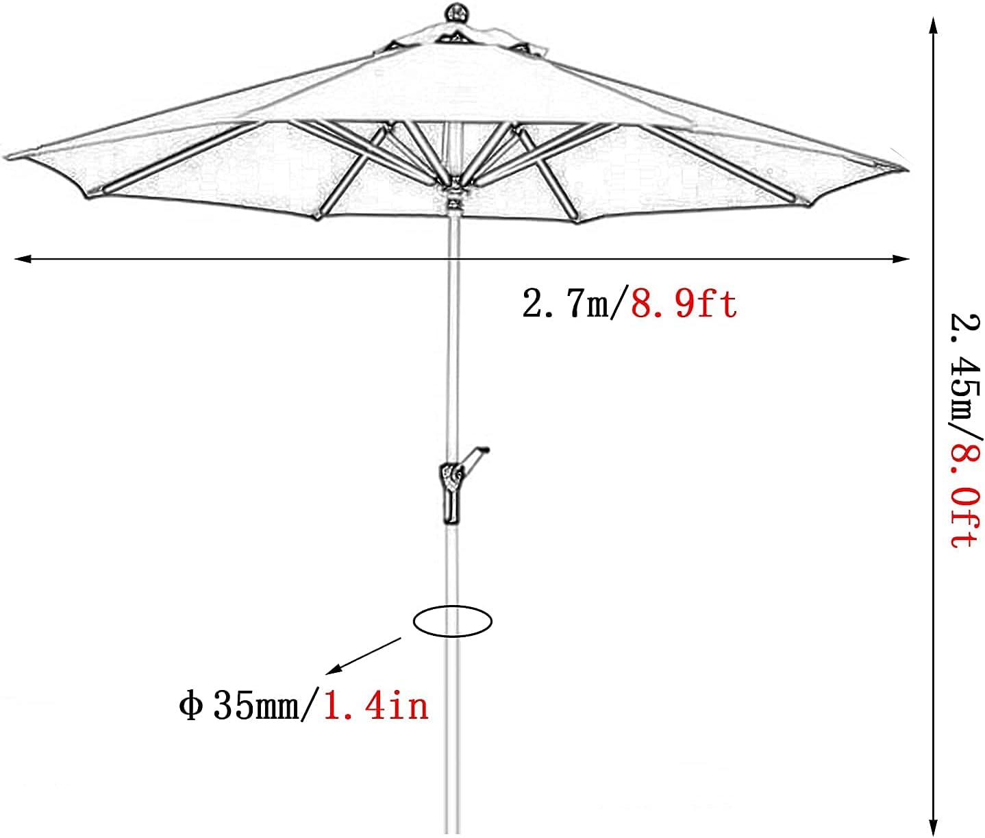 Patio Umbrella Outdoor 2.7m Outdoor Umbrella Garden Umbrella Outdoor Big Parasol Balcony Parasol,Sun Protection Waterproof,for Deck Backyard Pool good