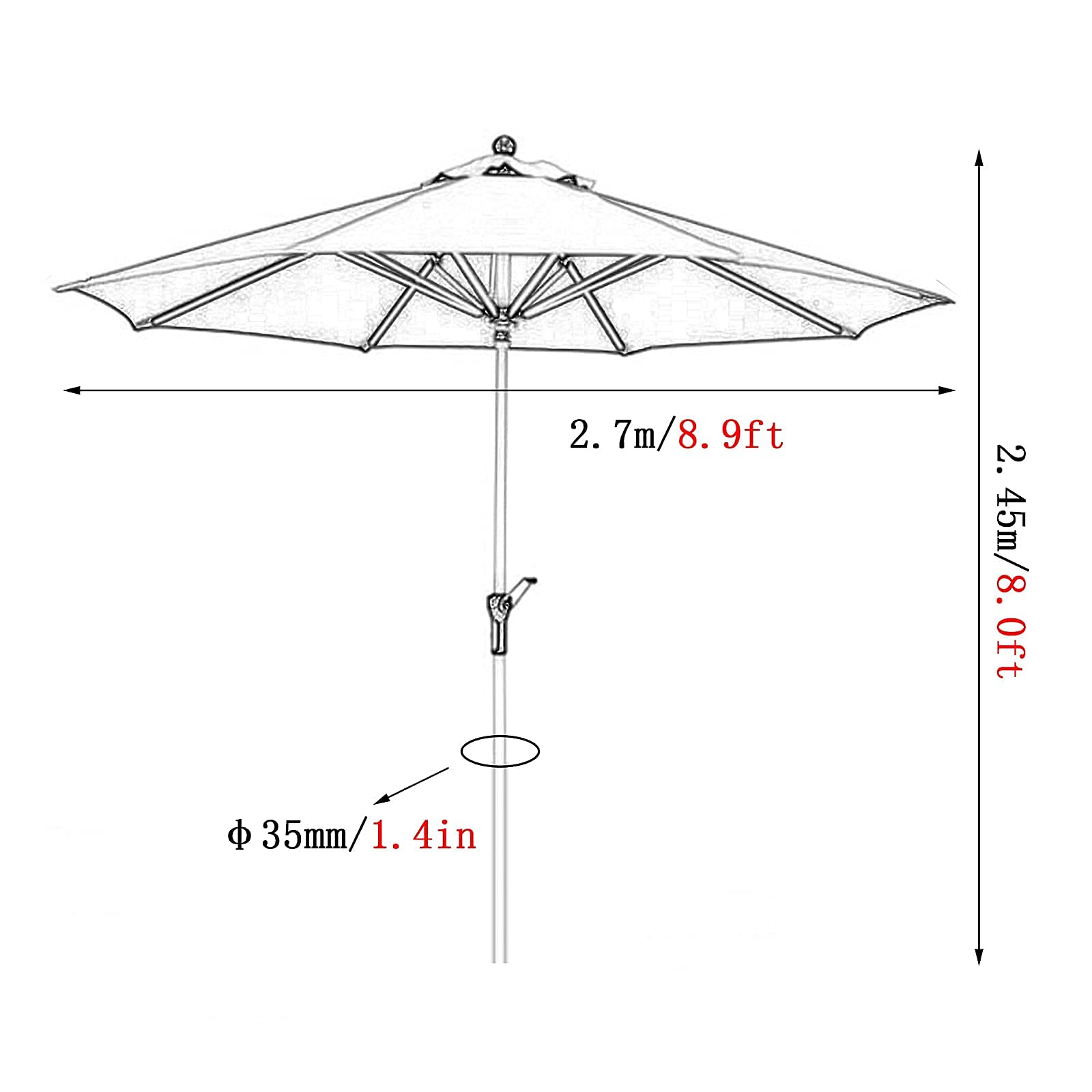 2,7 m Parasol ogrodowy Parasol ogrodowy Duży parasol balkonowy, ochrona przeciwsłoneczna, wodoodporny, na taras, basen ogrodowy
