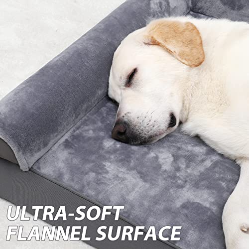 KSIIA Orthopedic Dog Bed Waterproof Dog Beds for Large Dogs Flannel Bolster Dog Couch Bed with Egg Crate Foam Removable Washable Cover & Nonskid Bottom, 36 x 27 Inch, Gray - Image 4