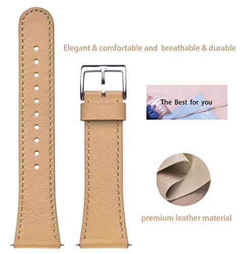 Wfeagl For Fitbit Versa Bands, Top Grain Leather Band Replacement Strap For Fitbit Versa/Versa 2 /Versa Lite/Versa Se Fitness Smart Watch (Camel Band+Silver Buckle) #TOP2