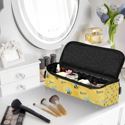 Organizador 2 en 1 para herramientas de cabello con tapete resistente al calor y estuche de transporte, diseño de panal amarillo miniatura 7