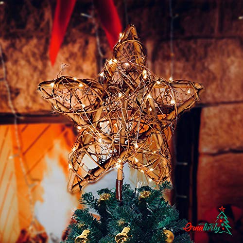 Ornativity Rattan Star Tree Topper - Christmas Rustic Led Light Up Tree Topper Decoration #TOP1
