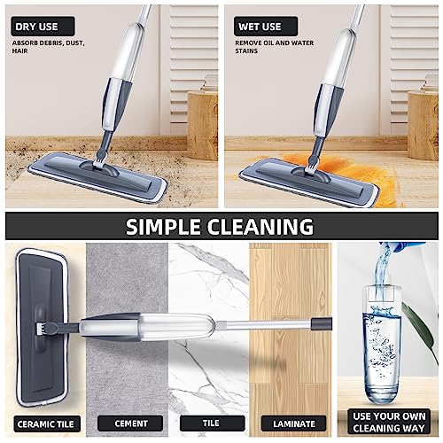 Mops For Floor Cleaning Wet Spray Mop With 6 Washable Microfiber Pads 1 Scraper 1 Mop Holder,Wood Floor Mop For Home Or Commercial Dry Wet Use Flat Mop For Wall,Hardwood,Vinyl,Laminate,Ceramic,Tile #TOP3