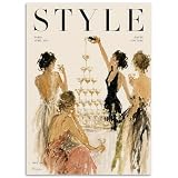 Fashion Style Canvas Wall Art, Trendy Parisian Champagne Tower Party Poster, Funky Magazine Cover Champagne Girl Print, Chic Women Portrait Groovy Bar Home Pub Decor 12x16in Unframed