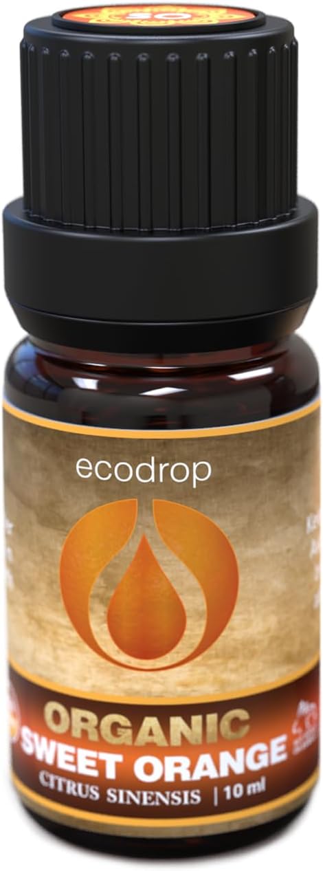 Ecodrop Sweet Orange Essential Oil - 10ml Bottle | 100% Pure & Natural Citrus Aurantium Dulcis Oil | Clean, De-Stress & Clear Skin Aromatherapy Diffuser, Candle & Bath Oil | Organic