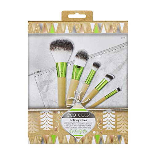 EcoTools Christmas Holiday Vibes Makeup Brush Gift Set with Travel Brush Bag, Stocking Stuffer, Set of 6