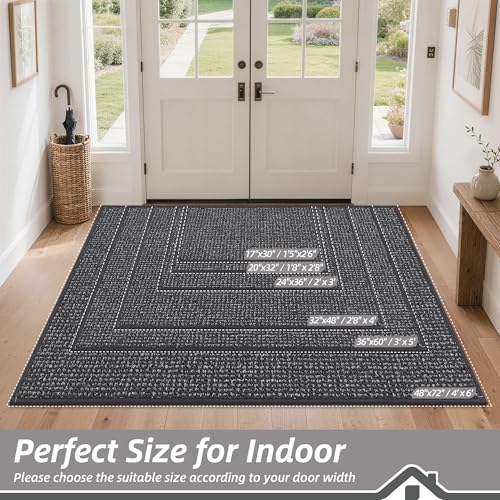 Image of BEQHAUSE Dirt Trapper Door Mat 20 inch x 32 inch, Non-Slip Washable Doormats Entrance Mat, Dirt Resistant and Absorbent Welcome Mat, Low Profile Floor Mats for Front Back Door and Entryway, Charcoal