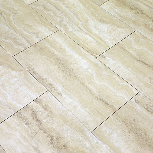 Vinyl Top Multi-Purpose Basement Flooring Tiles 12" X 24" - Covers 2 Sq Ft Per Tile (Sahara Beige Slate) #TOP3