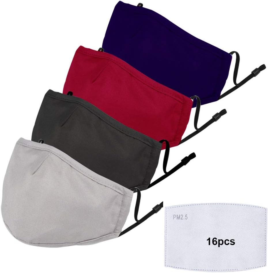 4 Pack Kids Reusable, Washable Facial Cotton Covering for Children- Includes 16Pcs Filters