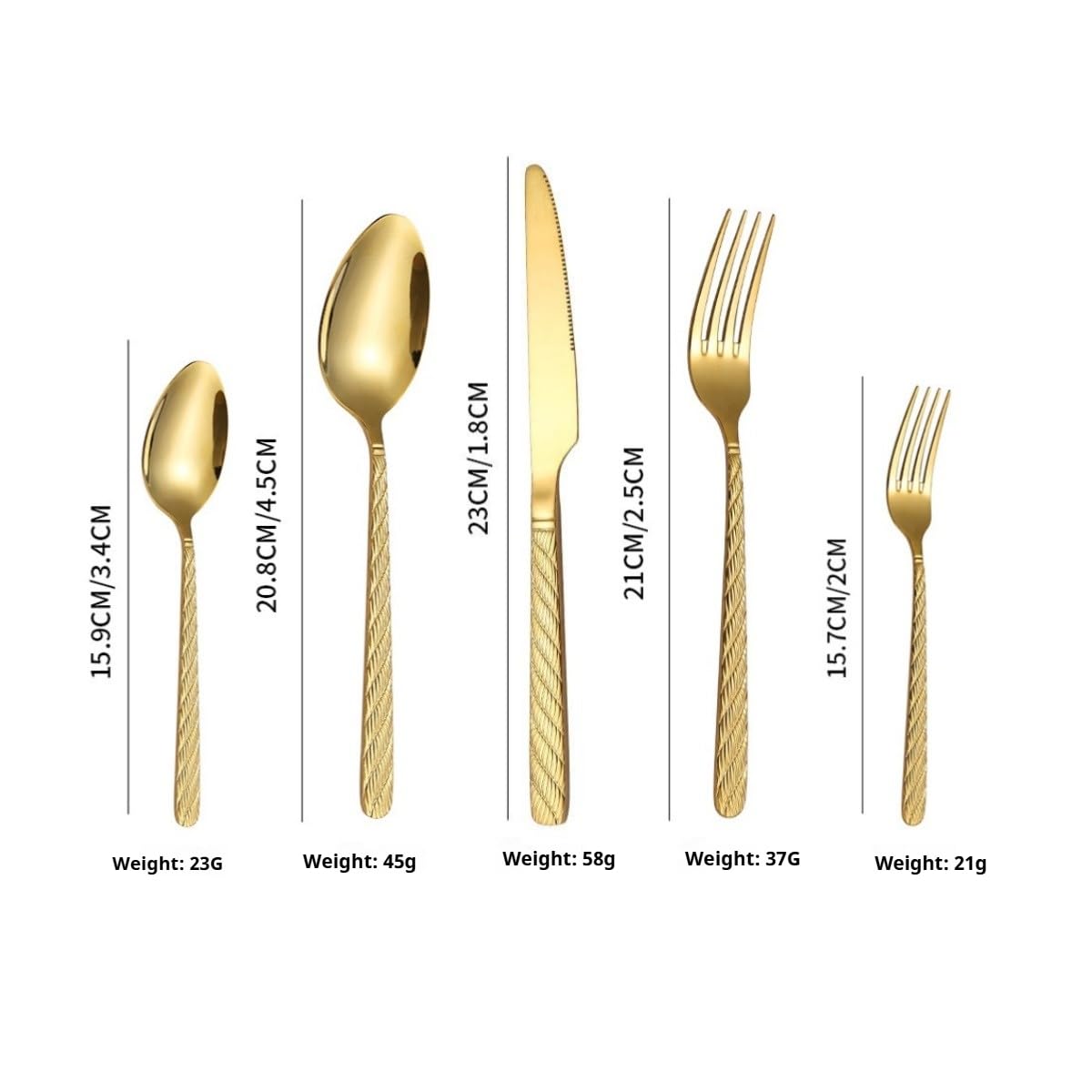Besteck Set Hanfseil Aus Edelstahl 410 Gold 4Er Set | Steakmesser und Gabel Dessertlöffel Hotelessen