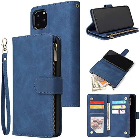 UEEBAI Wallet Case for iPhone 11 6.1 inch, Premium PU Leather Magnetic Closure Geometric Marble Pattern Handbag Zipper Pocket Case Kickstand Card Slots Shockproof Flip Cover for iPhone 11 - Purple#3