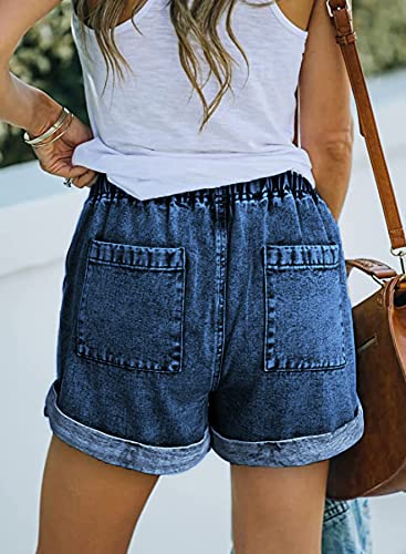 Kingfen Women Denim Shorts Summer Beach Clothes Pull On Elastic Waist Stretchy Jean Shorts With Pockets Teen Girls Drawstring Cotton 5 Inch Fashion Comfy Cuffed Hem Cute Short Jeans Sky Blue Medium thumb #2