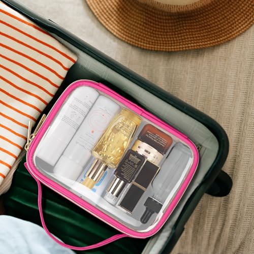Image of Wedama TSA Approved Toiletry Bag, 2 Pack Clear Makeup Bags with Handles, Quart Size PVC Clear Cosmetic Bags for Women and Men, Carry on Airport Airline Compliant Bag, Rose Red
