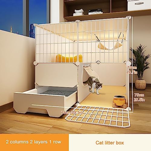 Cat Cages Indoor Litter Dog Playpens Caves Houses Box Kitten Cage Cats Outdoor Enclosures,Large Cat Crate & Cage with Litter Box, 2-Tier DIY Detachable Enclosure for Indoor Cats, Perfect Exe