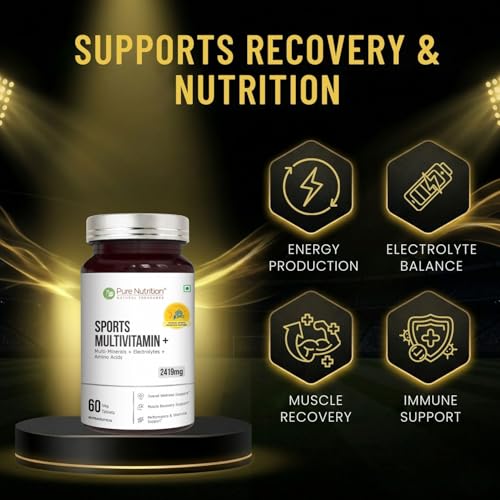 Image of Pure Nutrition Sports Multivitamin+ 2419mg | Multivitamin Tablets for Men & Women with Multiminerals, Electrolytes & Amino Acids | Supports Energy, Performance, Stamina & Muscle Recovery | 60 Veg Tablets