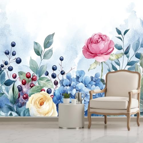 Papier peint fleurs hortensias pour agrandir un salon moderne - 4