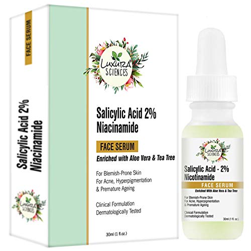 Image of Luxura Sciences Salicylic Acid 2% Face Serum, Niacinamide Serum 30ml - Mild Exfoliant - Pore Reduction, Oil Control, and Acne Spot Treatment | Improves Skin Elasticity and Reduces Fine Lines