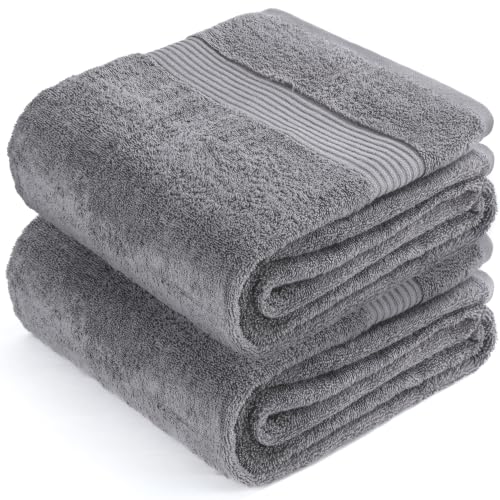 Image of Cotton Paradise 100% Cotton Turkish Towel Set, Soft Absorbent Quick Dry, 2 Piece 35x70 Bath Sheet Set, Light Grey